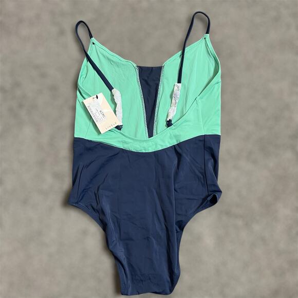 Lively The V One Piece Swimsuit SMALL Creme De Menthe Colorblock Beach Vacation - Picture 4 of 9